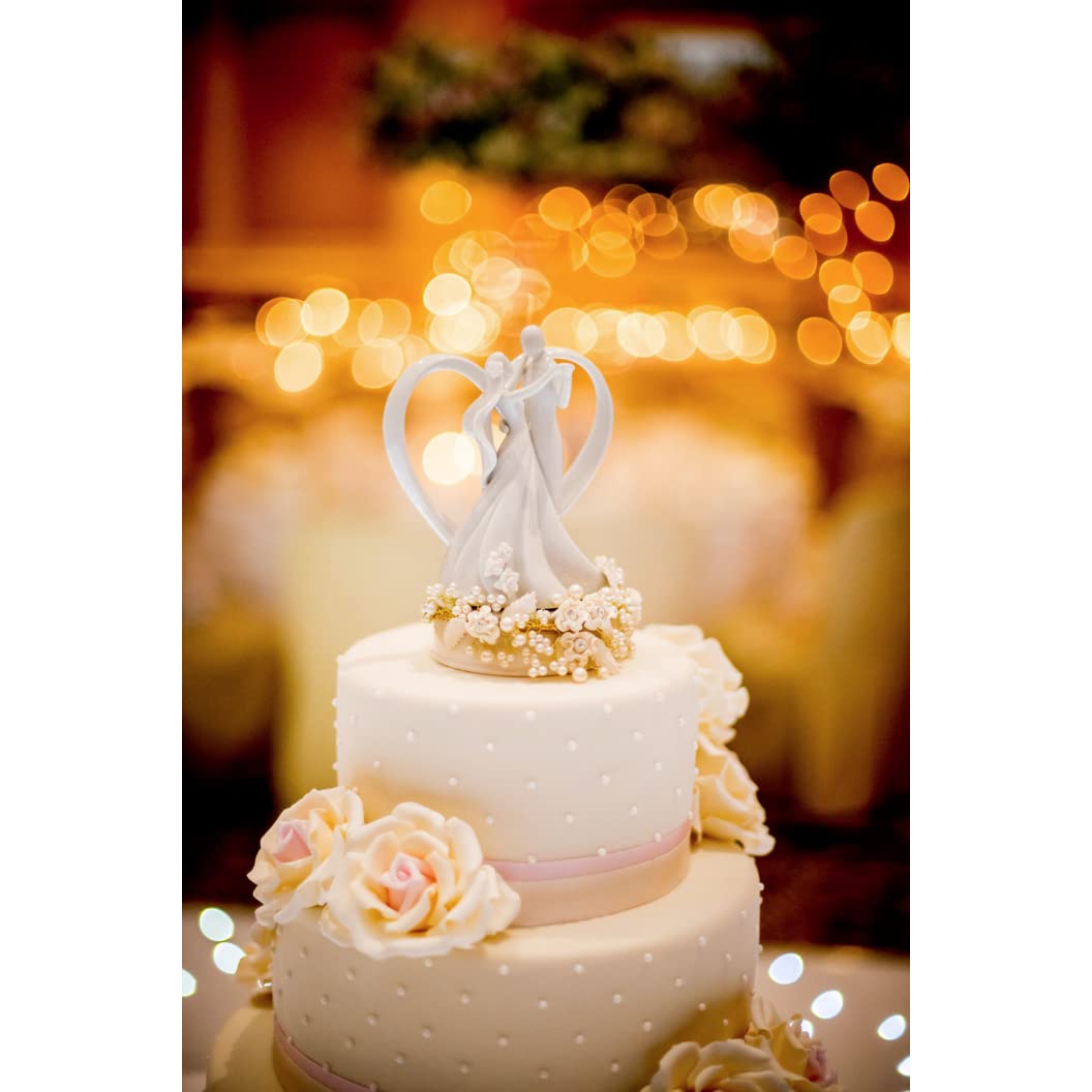 Vintage Rose Perle und Herz Hochzeit Kuchendeckel. Grundfarbe : weiß mit Goldverdrahtung