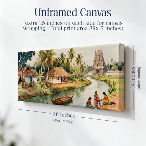 Image of SoulAbiti South India Rural Culture Unframed 36x14 inches Rolled Canvas Wall Expressionism Art UV Print Painting for Living Room, Bedroom & Office Decor Premium Gloss Vivid Fade-Resistant Print