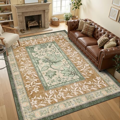 GarveeHome Terracotta Olive Sage Green 8x10 Area Rugs for Living Room, Botanical...