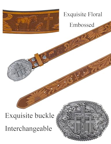 TOPACC Cowboy Belts for Men Women with Western Cross Buckle Cowgirl Country Belt for Jeans Pants2