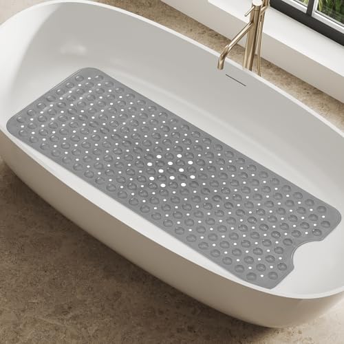 LDC Bath Mat for Tub, Inside Shower Bathtub Mat with Drain Holes and Suction Cups, Anti Slip Bath Mat Inside Tub Extra Long, 40x16 - Grey
