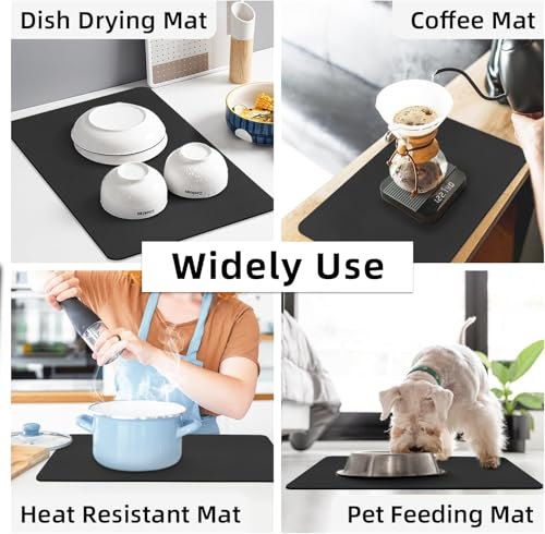Image of Dish Drying Mat for Kitchen Countertop 40x60cm - Waterproof Anti Slip Sink Drying Mat with Rubber Backing, Heat Resistant Kitchen Counter Mat for Dishes, Coffee Machine & Pet Feeding