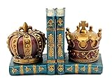 Bellaa 24254 Decorative Bookends Chess King Queen Royal Crown Art Design Book-Ends Bookshelf Home Decor Office Library Gifts Golden Heavy Duty Non Skid 6 Inch