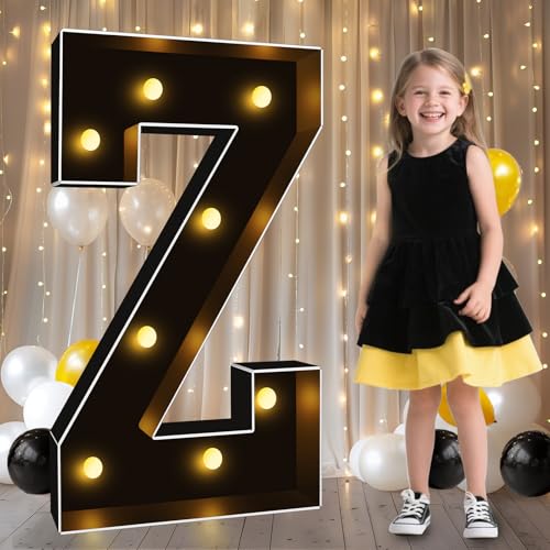 Image of Pooqla 3FT Marquee Light Up Letters, Black Large Letter Z Party Decorations | LED Marquee Letters 3 Feet Tall, Black Giant Mosaic Letters Gift for Boys Men Birthday Anniversary Wedding Decoration