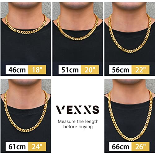 VEXXS Men's Gold Chain, 4 Sides Flat Cut 18K Real Gold Filled Stainless Steel Cuban Link Chain, Durable No Color Fading 5mm 7mm Men’s Chain Necklace Curb Chain Men’s Jewelry4