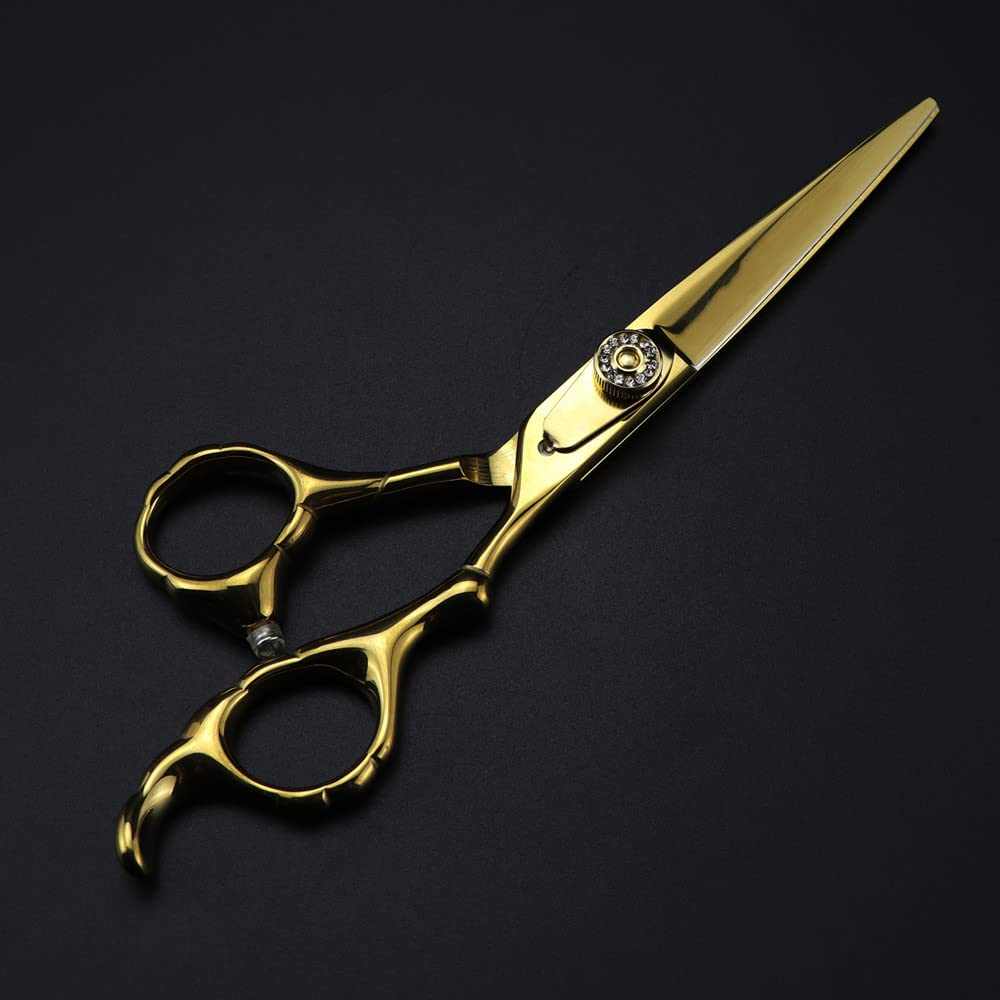 Gzslkscd Cutting Hair Scissors, 6Inch Professional 440C Upscale Gem Scissor Gold Hair Scissors Barber Haircut Thinning Shears Hairdresser Scissors (Color : Thinning) ( B)