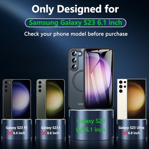 Magnetisch Für Samsung Galaxy S23 Hülle mit Panzerglas Glas,Militärschutz Handyhülle für Samsung S23 mit MagSafe Matt Transluzente Schutzfolie Schutzhülle Case Cover für Samsung S23(Schwarz) 6