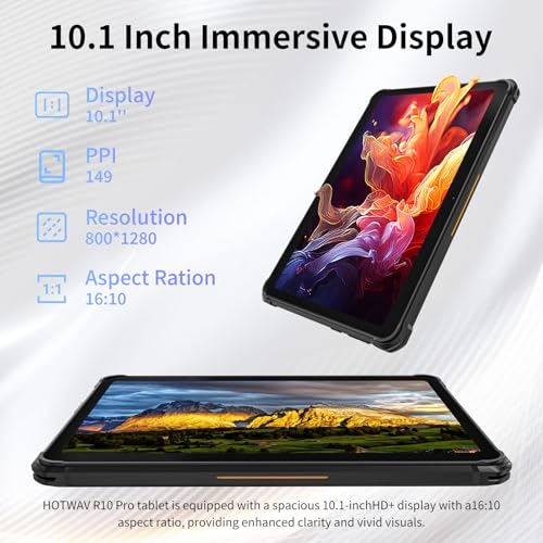 Image of HOTWAV R10 Pro Rugged Tablet 10.1 inch 12000mAh Android 14，6GB+128GB /2TB Expandable，Octa-Core 2.4GHz，16MP+8MP Dual Cam | 700 Nits Sunlight Display，IP68&IP69K Waterproof，Certified for Outdoor