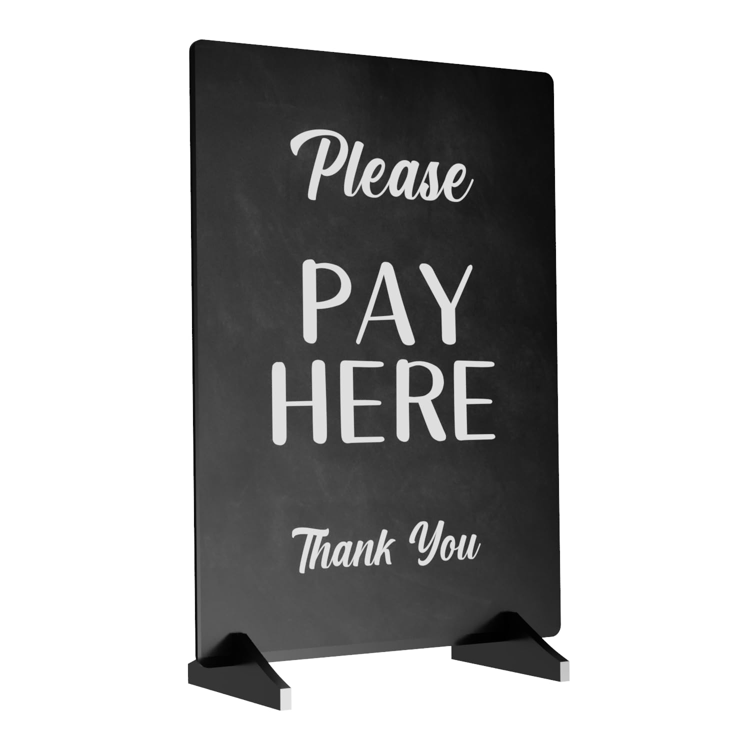 Please Pay Here, Freestanding Sign, A4 - durable printed sign that comes in a choice of two background colours and with a wooden base to easily display (Black)