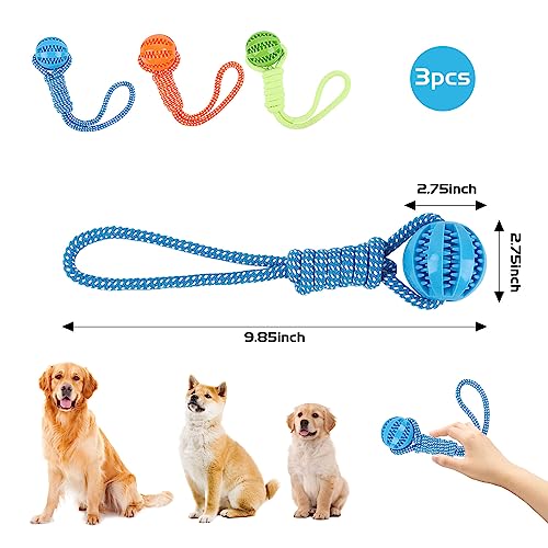 AKONE 3 Stück Hundeball, Hundespielzeug Ball mit Schnur, Wurfball für Hunde, Naturkautschuk Ball Hund Zahnpflege für Große und Kleine Hunde
