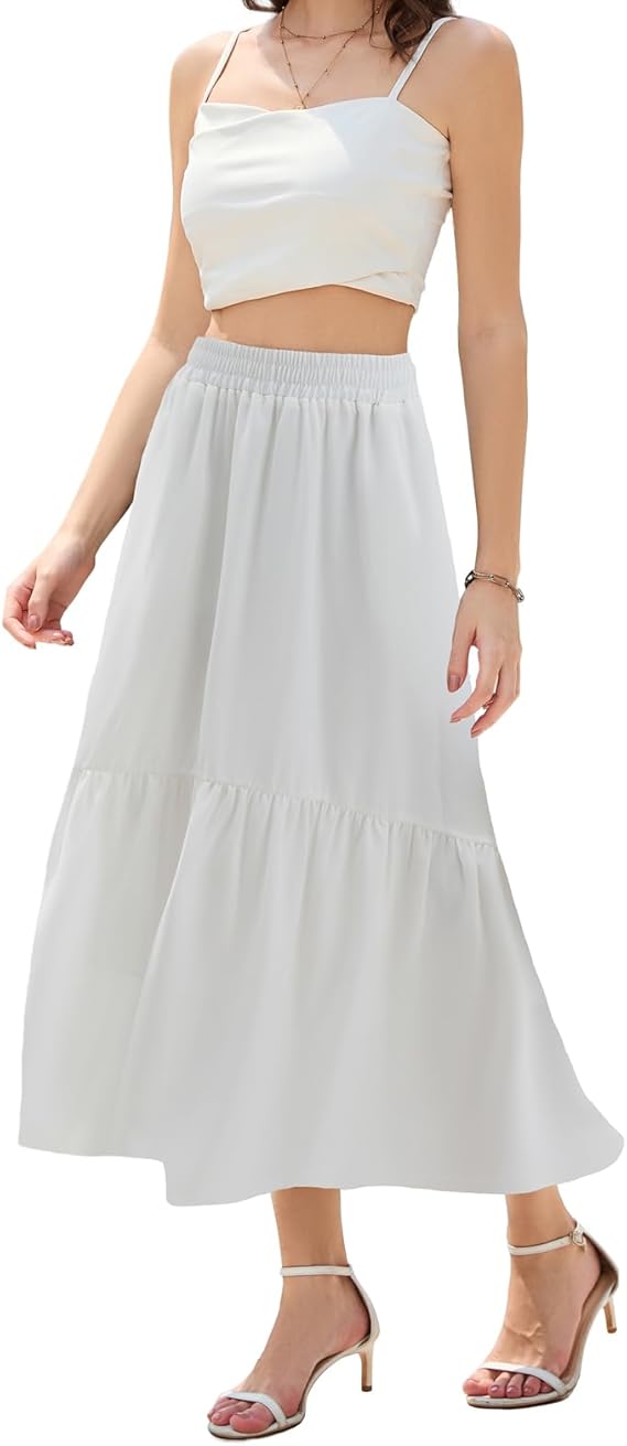 Maxi Skirts for Women with Pockets Long Midi Length Casual Skirt for Holiday