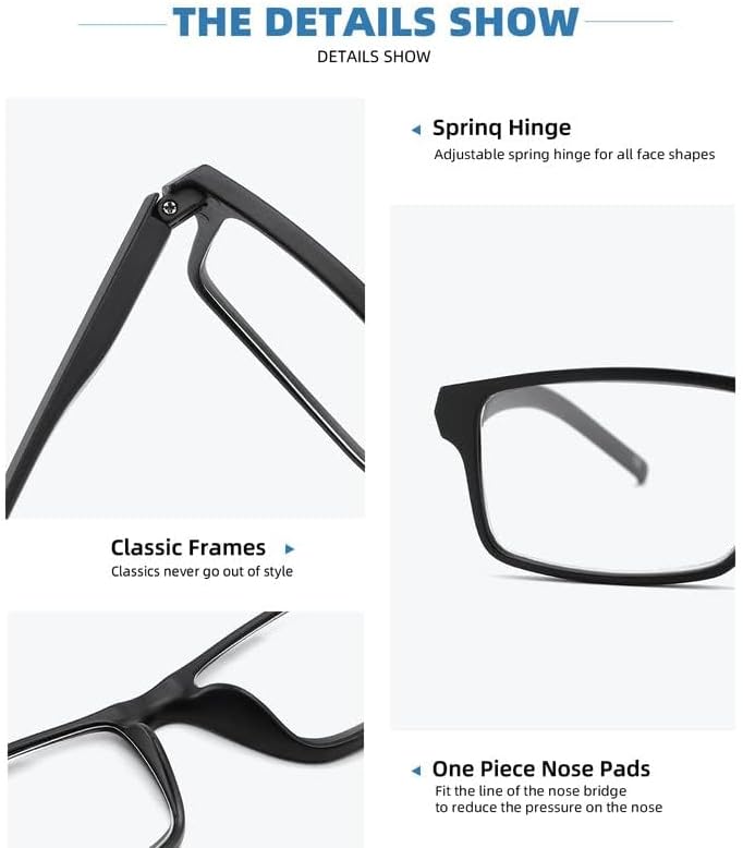 Miniatura 6 de JAWSOCK Paquete de 4 lentes de lectura con bloqueo de luz azul para hombres y mujeres, marco rectangular para leer para computadora con bisagra de
