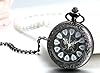 JewelryWe Hand Wind Mechanical Pocket Watch Roman Number Half Hunter Antiqued Black Case Fob Watch with Chain Belt #2