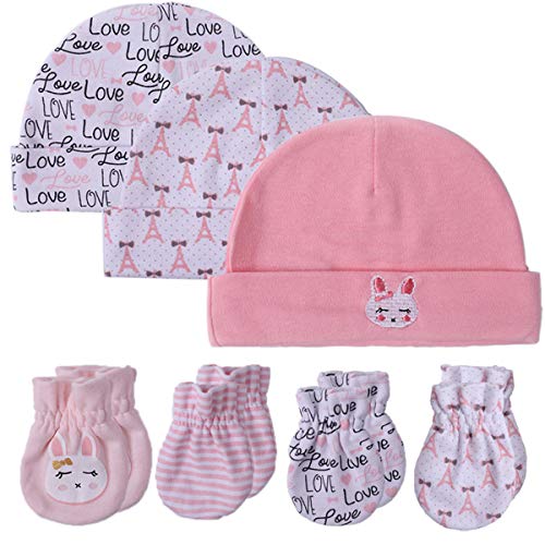 Kiddiezoom - Juego de 3 gorras y 4 manoplas para bebé Guantes y sombrero de conejo M