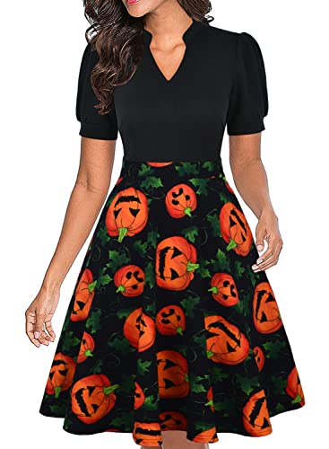 Image of Mokayee Womens Summer Short Puff Sleeve Casual Semi-Formal Fit and Flare Church Wedding Guest Work Dresses with Pockets