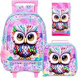 HPJGD 3 mochilas con ruedas para niños y niñas, Mochila con ruedas rosa brillante