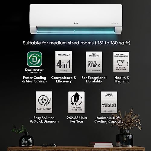Image of LG 1.5 Ton 3 Star AI DUAL Inverter VIRAAT Split AC (Copper, AI Convertible 6-in-1 Cooling, HD Filter with Anti-virus Protection, 2023 Model, RS-Q18CNXE, White)