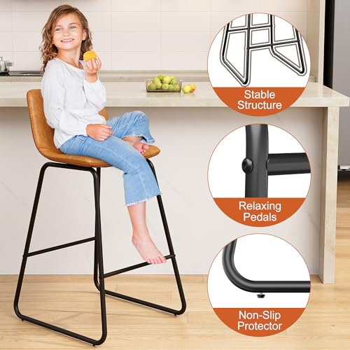 Image of REONEY Bar Stools Set of 4, 26 inch PU Leather Counter Height Barstool, Brown