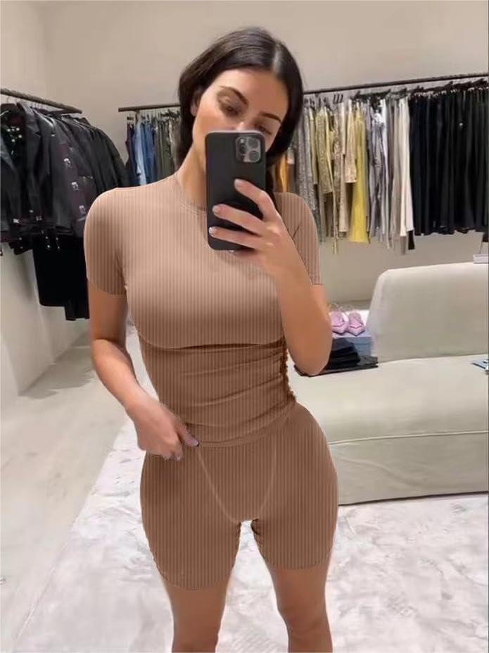 LICOBOD XS-3XL Casual Workout Two Piece Outfits for Women Short Sleeve T-shirt+Elastic High Waist Shorts Sets Streetwear - Image 2