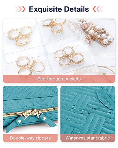 Image of BAGSMART Jewelry Travel Organizer Case Ring Binder Storage Rolls, Teal