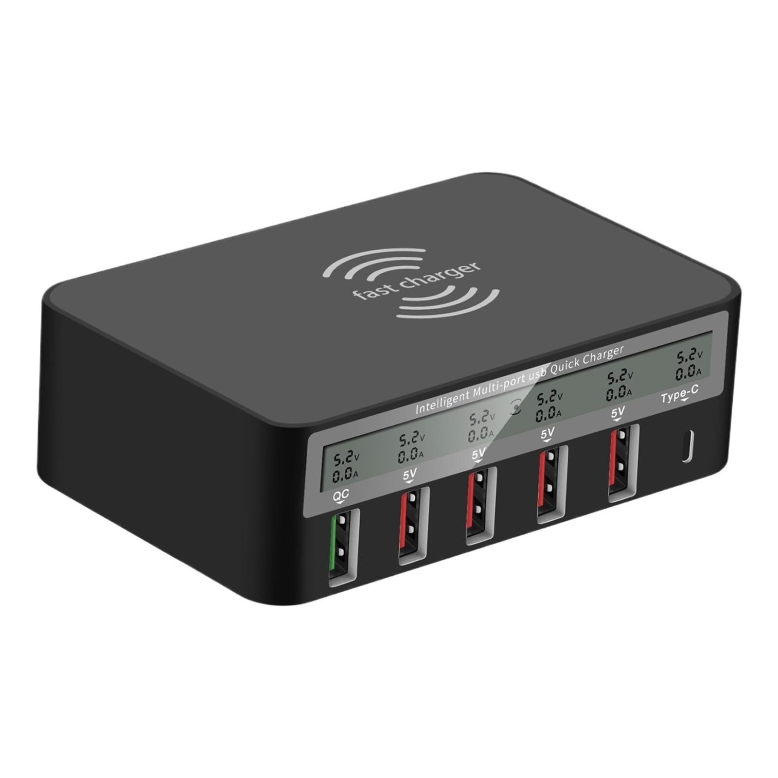 40W 6-portowa Ładowarka USB C Bezprzewodowa QC3.0 Szybka PD Stacja Szybkiego Ładowania MożLiwość Szybkiego łAdowania(Black Color)