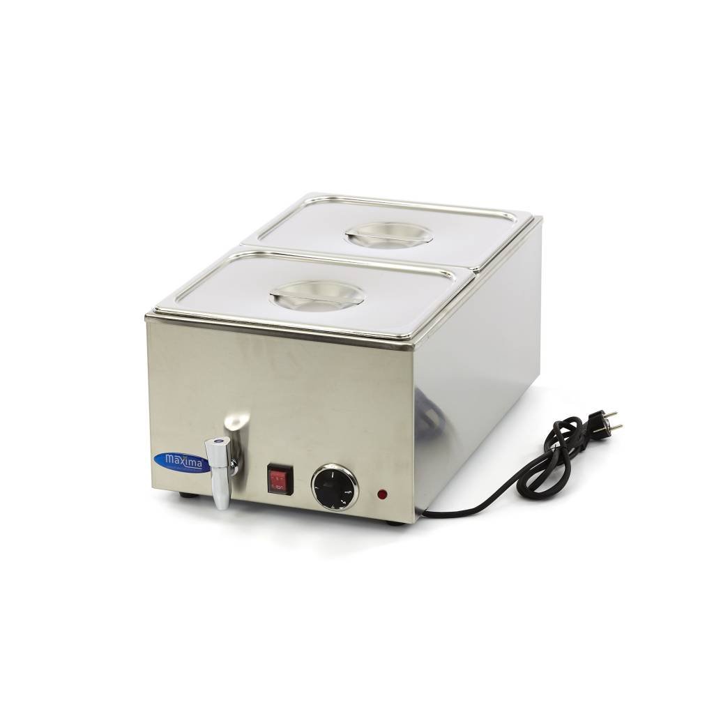 Baño María con grifo incl. 2x 1/2 GNSet Eléctrico - Acero inoxidable - Profesional - Con recipientes Gastronorm - Mantiene la comida caliente