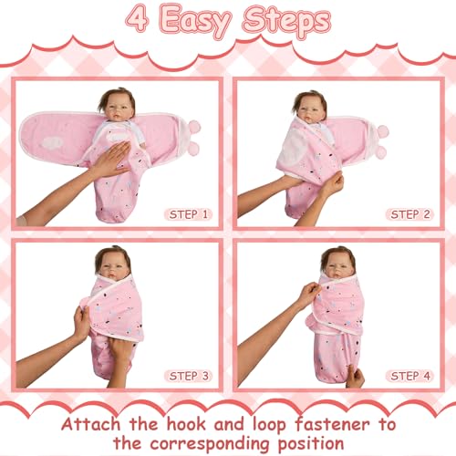 Ramede 6 Pack Baby Swaddle Blanket with Hats Sleep Swaddle for 0-3 Months Newborn Sacks Soft Cotton Wearable for Girl and Boy(Bear,Pink)