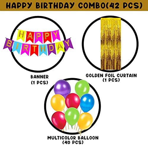 Image of Party Propz Multicolour Birthday Decoration Happy Birthday Decorations Kit for Boys and Girls Multicolour Balloons For Decoration / Multicolour Birthday Decorations Kit - Set of 42