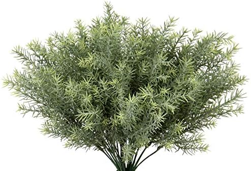 PLANT Artificial Rosemary Stems Fake Greenery Bushes Shrubs in Frosted Green for Decor Home Indoor Outdoor Garden 4pcs