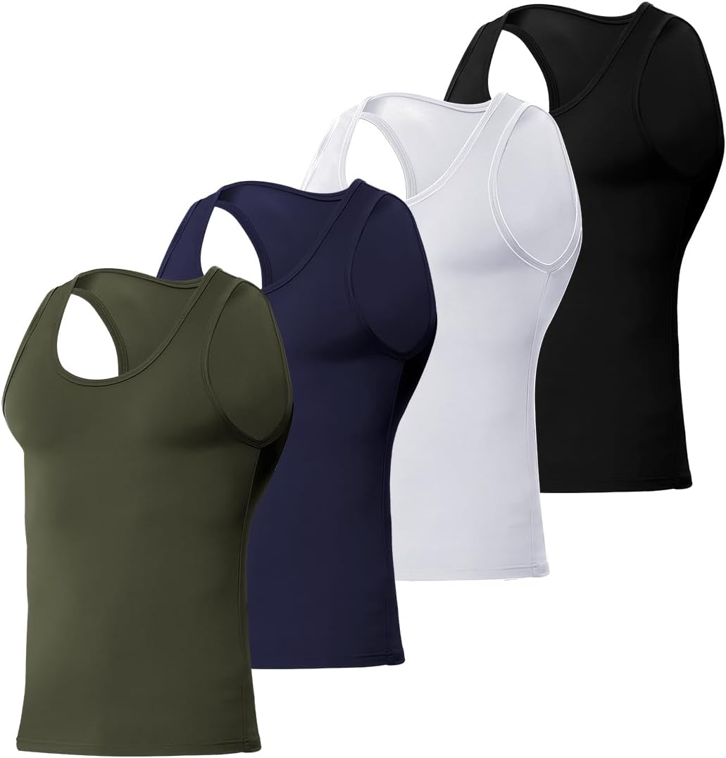 Arjen Kroos Men's Slimming Fitted Tank Top 4 Pack Athletic Activewear Quick Dry Cool Vests for Men