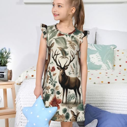 Augenstern Flutter Sleeve Nightgown Pajama Gown Deer-Fawns-Lush-Flowers Easy Pull-On Sleepwear Nightdress4