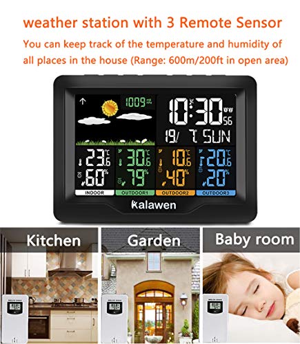 Kalawen Home Wireless Weather Station Multiple Sensors With Atomic Clock, Indoor/Outdoor Thermometer Wireless Humidity Barometer Monitor #TOP3