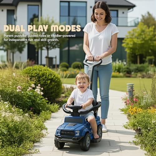 Image of Baybee Roady Pro Ride on Car for Kids | Baby Push Ride on Jeep with Parental Handle & Safety Guardrail | Rideons Toy Car with Backrest, Light & Music | Baby Ride on Cars for Kids 1-3 Years (Blue)