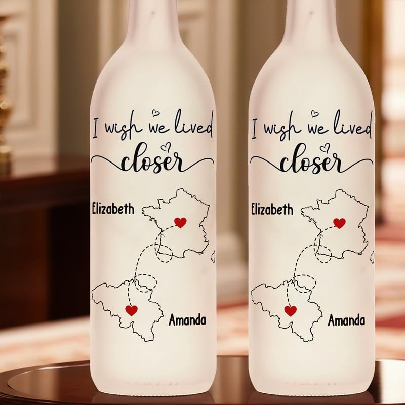 Joy Crafters I Wish We Lived Closer Personalized Bestie Bottle Lamp, Custom Led Light Home Decor, Best Friend Friendship Gifts for Women Friends, Besties, BFF, Sister Gift from Sisters
