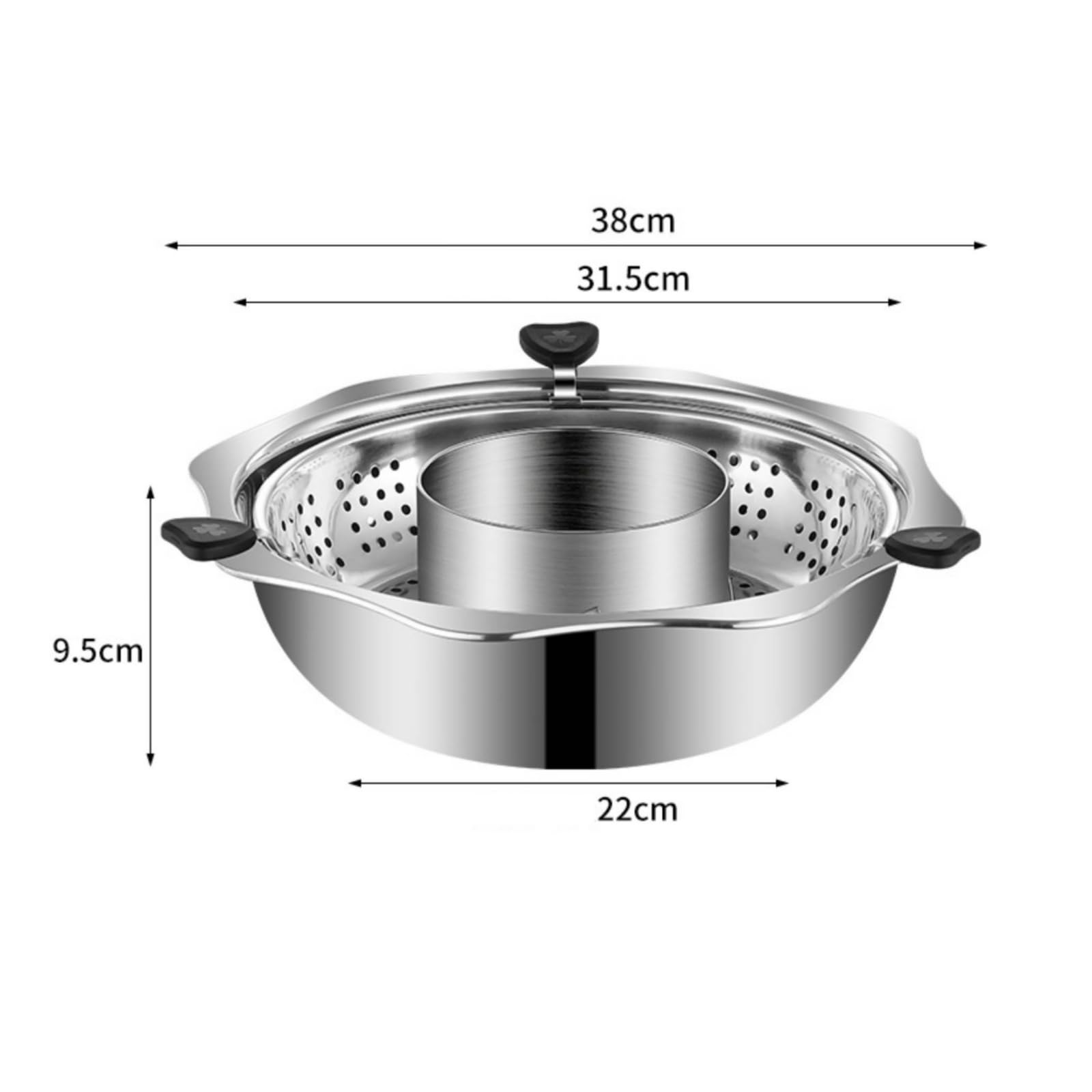 Marmite à Hot Pot En Acier Inoxydable Marmite Double Compartiment Chauffage Uniforme Faitout pour Familles, Restaurateurs, 32cm