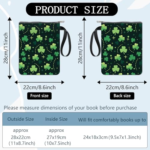 CRASPIRE Clover Book Covers Plant Leaf Book Protector Book Sleeve for Paperbacks Washable Fabric Cloth Book Cover with Zipper and Extra Sleeve Pocket for Book Lovers Classmate Gifts - Image 3