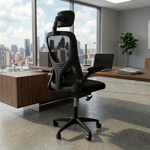 Image of NORMAN JR Black | High Back Imported Mesh Fabric Boss Office Chair | Y Design Ergonomic Back Support | 2D Aero Design Adjustable Armrests | Synchro Tilt Lock Mechanism | Adjustable Lumbar