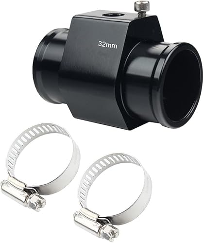 水温センサーアダプター 汎用 水温継手パイプ 水温計用センサーアダプター 水温計 ジョイント パイプセンサー アルミ合金材質 クランプ付き お手軽に取り付け可能 (32mm, ブラック)