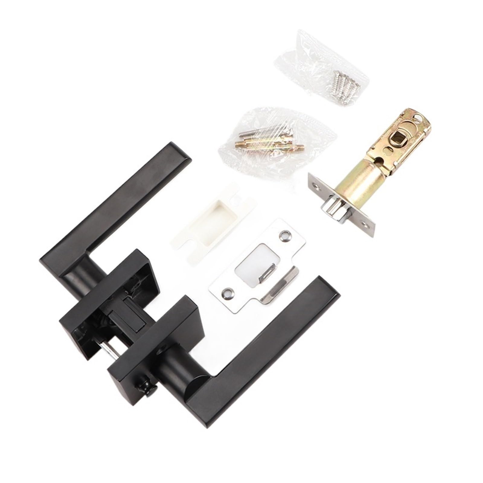 Door Lock Bathroom zinc Alloy Three-Pole Hotel Room Handle Single Tongue(Black Bathroom Lock with Anti Lock)