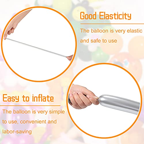 Image of Skylety 50 Pieces Long Balloons 260 Twisting Animal Metallic Latex Balloons DIY Modelling for Birthday Wedding Engagement Magic Anniversary Festival Party Decoration(Silver)