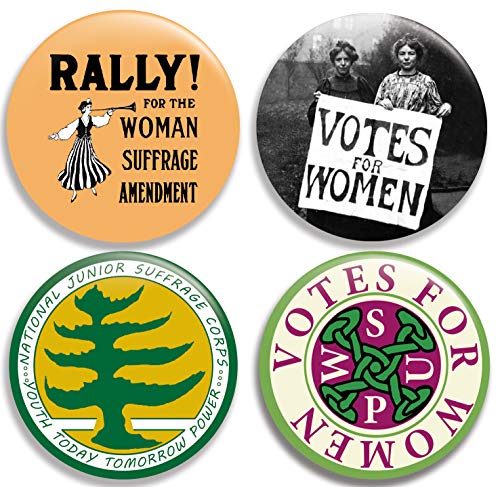 Votes for Women (Collection I) in celebration of women s suffrage and the 19th amendment - Pinback Buttons Pins (2.25 inches) Set of 4