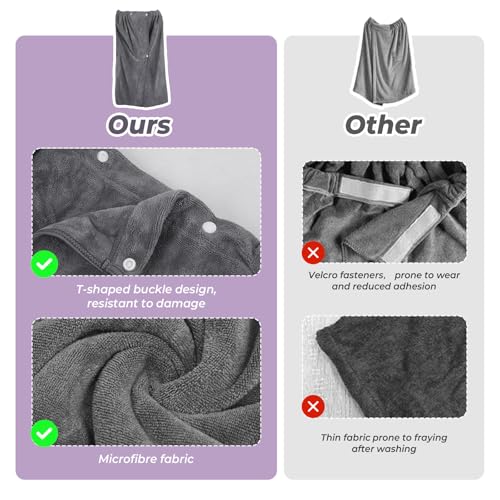 VIBINHO Saunakilt Damen, Saunarock & Saunakleid aus Schnelltrocknender Mikrofaser, 80x140 cm, Elastisch mit Verstellbaren Knöpfen & Tasche für Sauna, Fitness, Strand und Schwimmbad, Grau