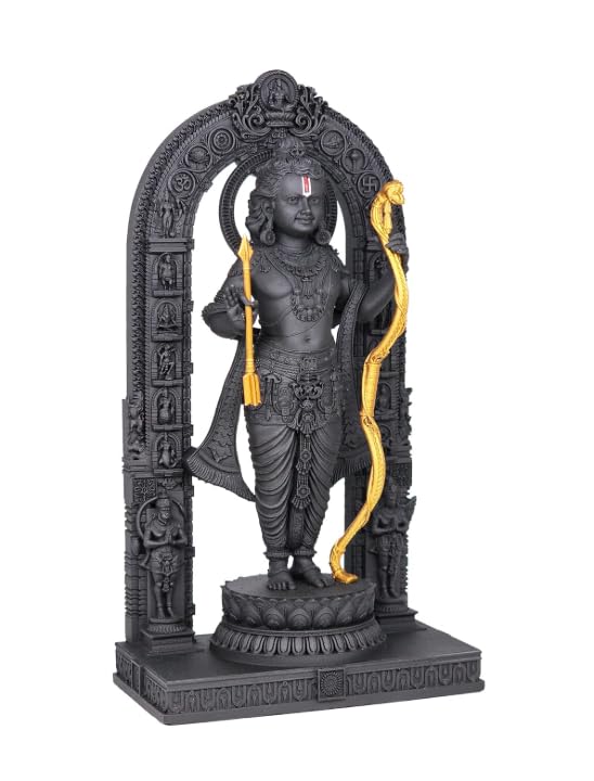Image of Lord Ram Black Gold Idol with Arch Premium 6 Inch Ram Lalla Murti for Home Temple Pooja Room Office Spiritual Decor and Gifting Purpose
