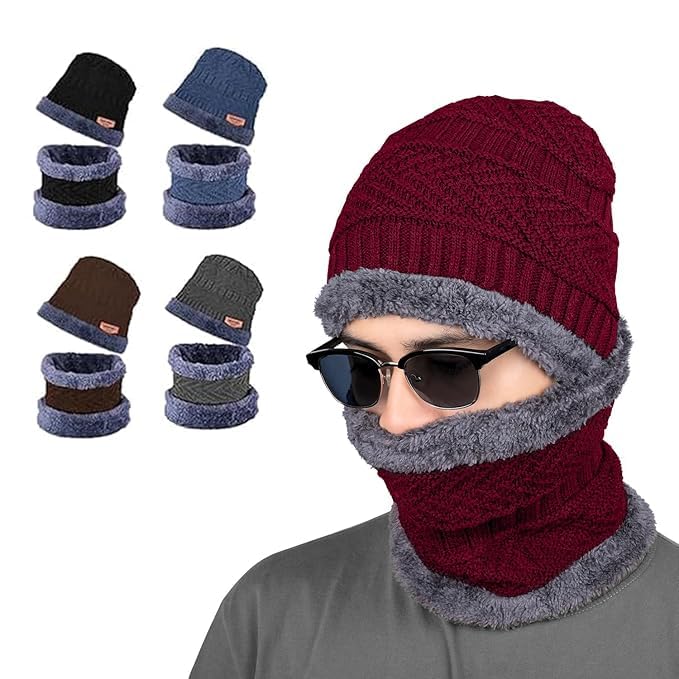 piharva Winter Woolen Beanie Cap Scarf & Muffler Set for Men & Women – Soft Thick Knitted Neck Warmer, Ideal for Biking, Climbing, Sports, and Outdoor Activities (Multicolor)-picture-32