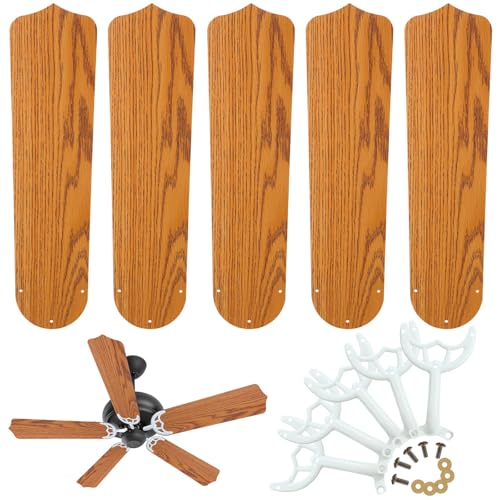 Yaocom 10 Pack 16.54 Ceiling Fan Replacement Blades and Blade Arms Kit for 42 inch Ceiling Fan 5 Blades and 5 Blade Arms with Mounting Hardware for Bedroom Living Room(Pointed Toe Natural Oak)