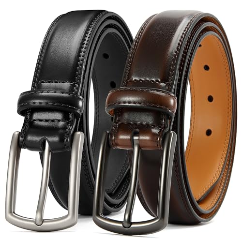 CHAOREN Mens Belts Leather 2 Pack - 1 1/4" Dress Belts for Men Golf Casual Jeans