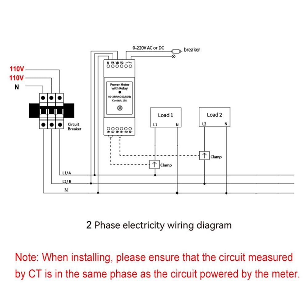 Tuya Life - Contador de energía WiFi bidireccional, 3 fases, con interruptor de contacto seco, monitor de aplicación, 80 A CA 110 V/240 V