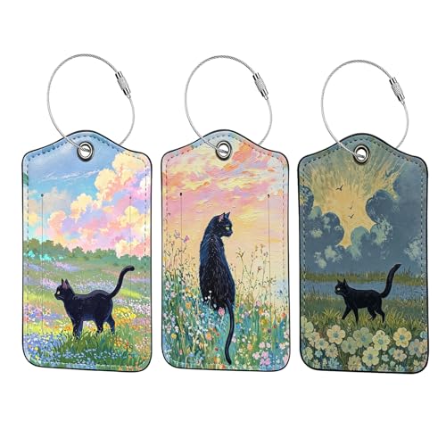 Tags For Suitcases - 3 Pack Flowerbed Cat Pu Leather Luggage