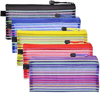 Meetory 15 Pcs 5 Colors Mesh Pencil Case, Zipper Mesh Pouches, A5 Clear Pencil Case Bulk Mesh Pen Case, Travel Cosmetic Office Organizer Zip File Bag for Collect Office and Makeup Supplies