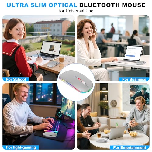 Azmall Bluetooth Wireless Mouse, Slim LED Rechargeable Silent Mouse with 2.4GHz USB-A/USB-C Receiver & Type-C Adapter, Compatible with Laptop, MacBook, iPad, iPad Pro,Mac,Tablet – Grey by Azmall - Image 8
